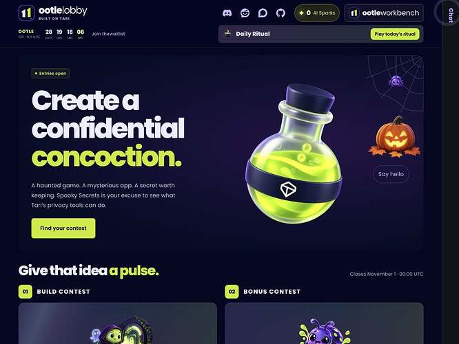 Live Ootle Lobby landing page with October contests and navigation