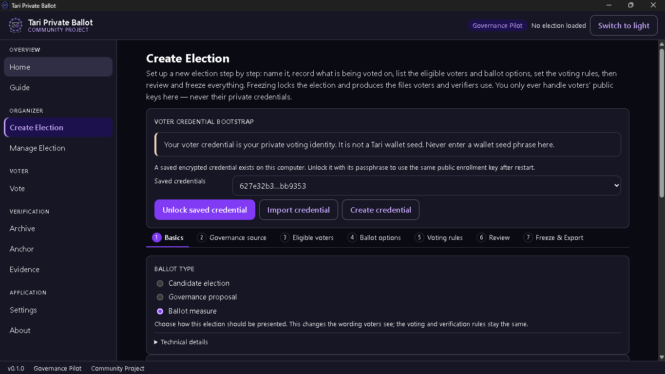 Screenshot ballot choices
